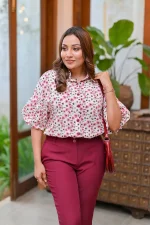 Floral Print Puff-Sleeve Blouse - Image 4