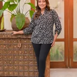 Leopard Print Button-Up Blouse Black