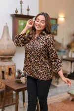 Leopard Print Button-Up Blouse Brown - Image 6