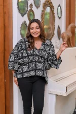 Pleated Batwing Sleeve Peplum Blouse - Image 6