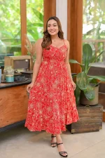 Romilly Strip Midi Dress Red - Image 6