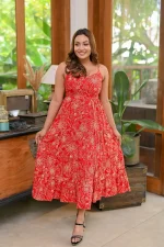 Romilly Strip Midi Dress Red - Image 4