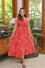 Romilly Strip Midi Dress Red - Image 3