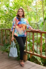 Tie Up Sleeve Setine Blouse - Image 4
