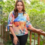 Tie Up Sleeve Setine Blouse