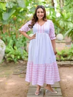 Neesh White Maxi Dress Pink Mix