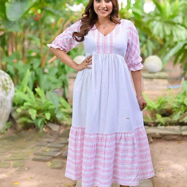 Neesh White Maxi Dress Pink Mix