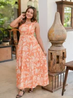 Suhee Tire Maxi Dress Orange - Image 4