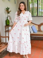 Kathy Full Flared Cutlone Maxi Dress Red