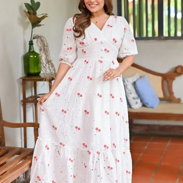 Kathy Full Flared Cutlone Maxi Dress Red