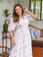 Kathy Full Flared Cutlone Maxi Dress Red - Image 3