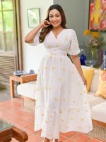Kathy Full Flared Cutlone Maxi Dress Yellow - Image 2
