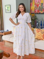 Kathy Full Flared Cutlone Maxi Dress Yellow - Image 5