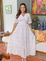 Kathy Full Flared Cutlone Maxi Dress Yellow - Image 4