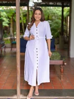 Lore White Full Button Maxi Dress - Image 4