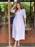 Lore White Full Button Maxi Dress - Image 8